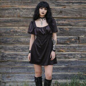 Divided Little Black Dress with a Satin Material Feel,  Size XL